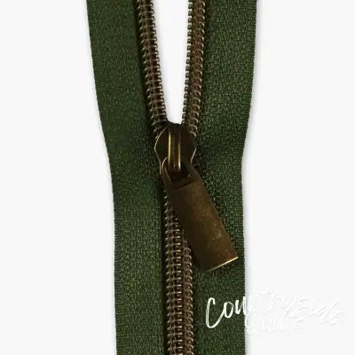Fern #5 Nylon Antique Coil Zippers: 3 Yards With 9 Pulls