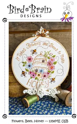 Flowers, Bees, Honey Machine Embroidery USB