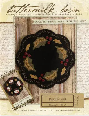 Folkart Penny Mats Thru the Year December Holly Basket