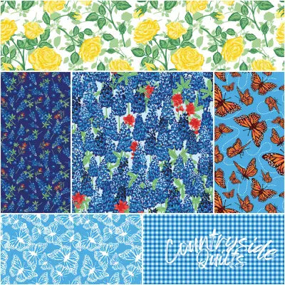 Friendship Florals 1 Yard Bundle Sky, 6pcs/bundle
