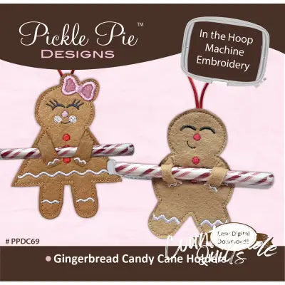 Gingerbread Candy Cane Holder In the Hoop Machine Embroidery Design Set