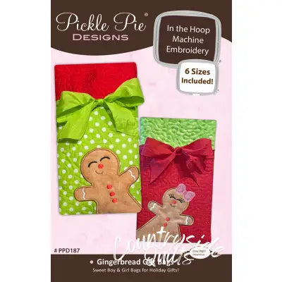 Gingerbread Gift Bags In the Hoop Machine Embroidery