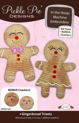 Gingerbread Trivets & BONUS Coasters In the Hoop Machine Embroidery Design Set