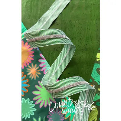 Green Stripe Zipper Tape With Nickel Teeth