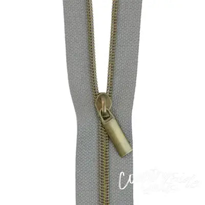Grey #3 Nylon Antique Coil Zippers: 3 Yards with 9 Pulls