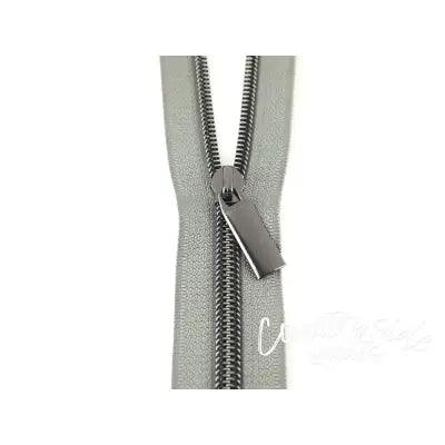 Grey #3 Nylon Gunmetal Coil Zippers: 3 Yards with 9 Pulls
