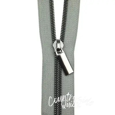 Grey #5 Nylon Gunmetal Coil Zippers: 3 Yards with 9 Pulls