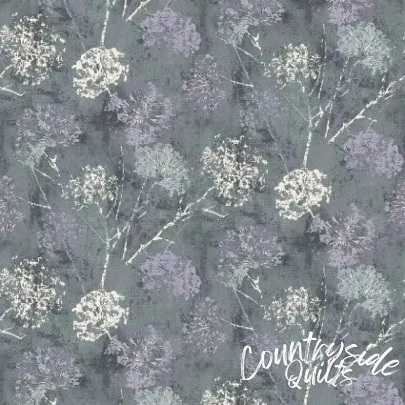 Grey Granite Dandelion Stamp Cotton Wideback Fabric per yard