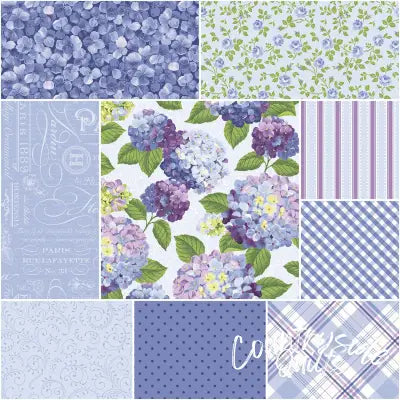 Hydrangeas in the Garden 1 Yard Bundle Powder, 9pcs