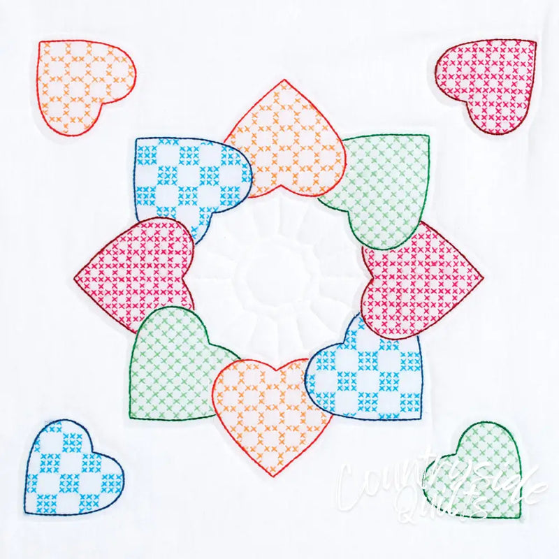 Jack Dempsey Patchwork Hearts Quilt Block Set 18’’ 216218