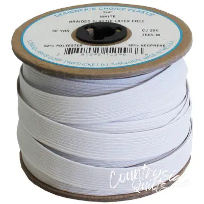 Latex-Free Braid Elastic 3/4in x 30yd White