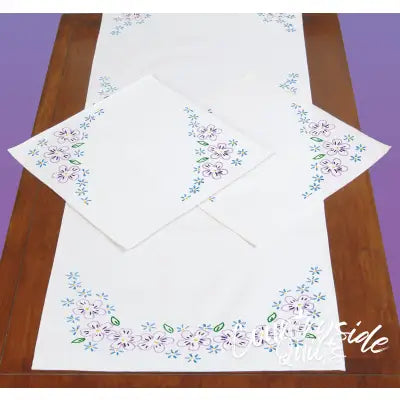 Lavender Flowers Scarf And Doily Set