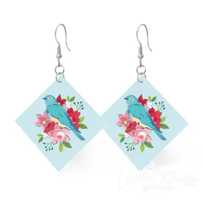 Leather Square Earrings Bluebird