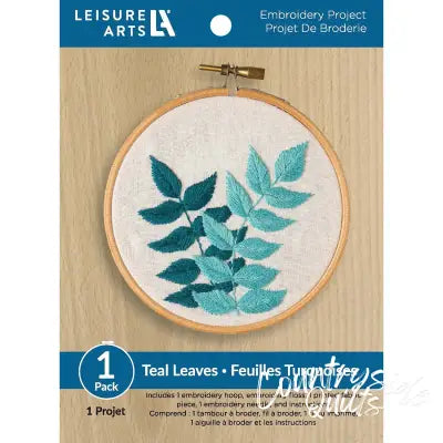 Leisure Arts Embroidery Kit 4 Teal Leaves"