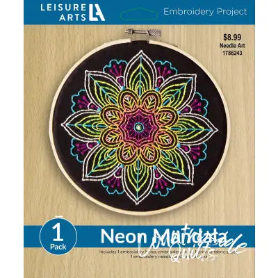 Leisure Arts Kit Embroidery 6in Neon Mandala