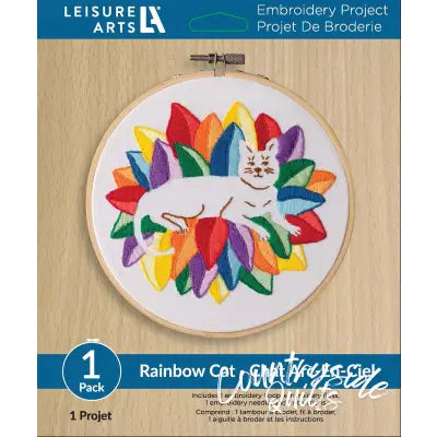 Leisure Arts Kit Embroidery 6in Rainbow Cat