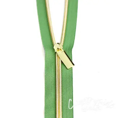 Magnolia #5 Nylon Gold Coil Zippers: 3 Yards with 9 Pulls