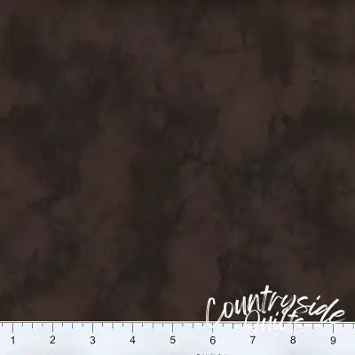 Dark brown mottled fabric with a ruler, showcasing 108’’ Marble - Chocolate design