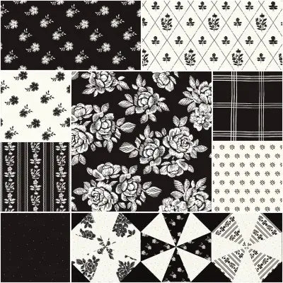 Moonlit Trellis 1 Yard Bundle Black, 9pcs