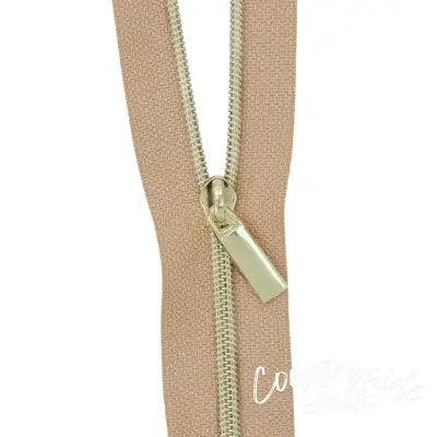 Natural #3 Nylon Gold Coil Zippers: 3 Yards with 9 Pulls