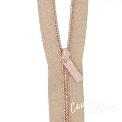 Natural #3 Nylon Rose Gold Coil Zippers: 3 Yards with 9 Pulls