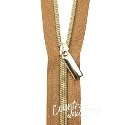 Natural #5 Nylon Gold Coil Zippers: 3 Yards with 9 Pulls
