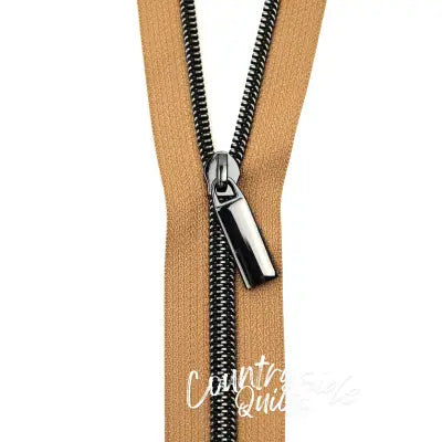 Natural #5 Nylon Gunmetal Coil Zippers: 3 Yards with 9 Pulls