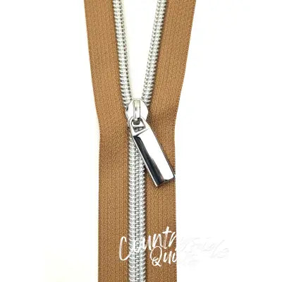 Natural #5 Nylon Nickel Coil Zippers: 3 Yards with 9 Pulls
