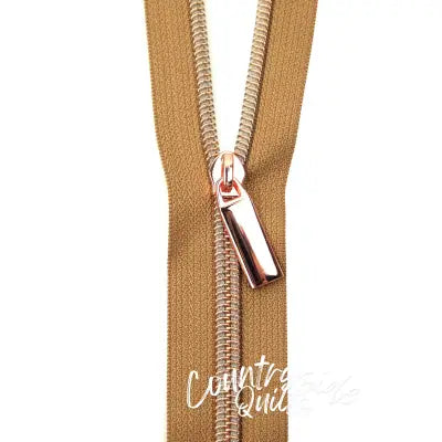 Natural #5 Nylon Rose Gold Coil Zippers: 3 Yards with 9 Pulls
