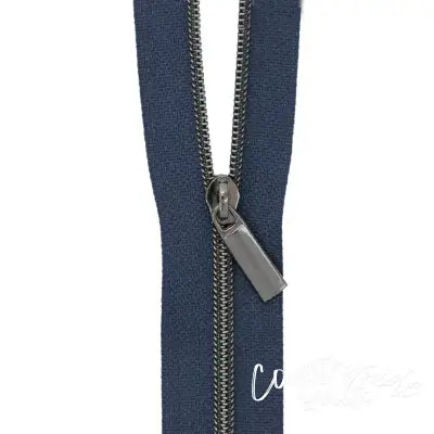 Navy #3 Nylon Gunmetal Coil Zippers: 3 Yards with 9 Pulls