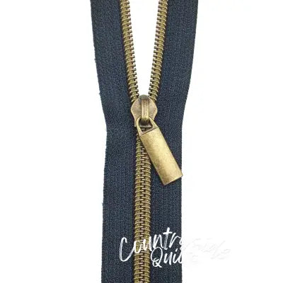 Navy #5 Nylon Antique Coil Zippers: 3 Yards with 9 Pulls