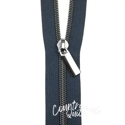 Navy #5 Nylon Gunmetal Coil Zippers: 3 Yards with 9 Pulls
