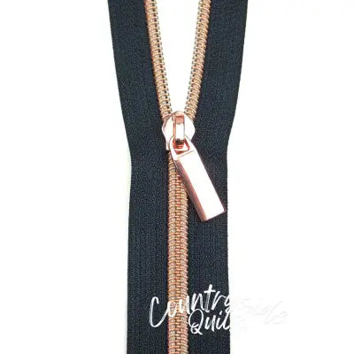 Navy #5 Nylon Rose Gold Coil Zippers: 3 Yards with 9 Pulls