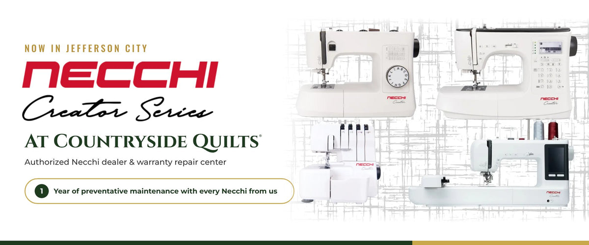 Necchi Creator Series sewing machines at Countryside Quilts: authorized Necchi dealer and warranty repair center, with one year of preventative maintenance on every Necchi bought from us
