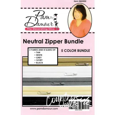 Neurtral 5 colors, 3 yards each of Reversible Coil Zipper Tape with 8 Slides