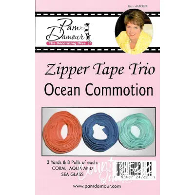 Ocean Commotion 3 yards of Reversible Coil Zipper Tape with 8 Slides