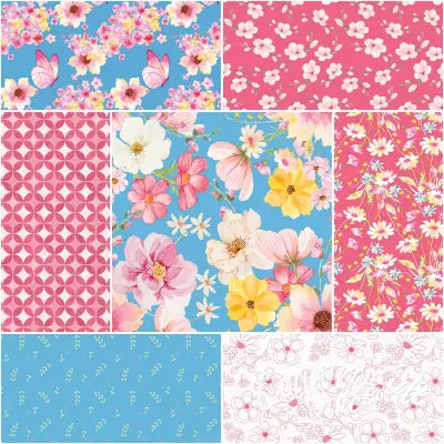 Painted Petals 1 Yard Bundle Blue, 7pcs