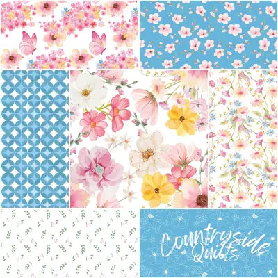 Painted Petals 1 Yard Bundle White, 7pcs