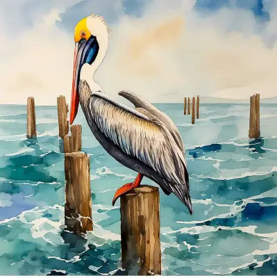 Painterly Pelican 16x16in Panel