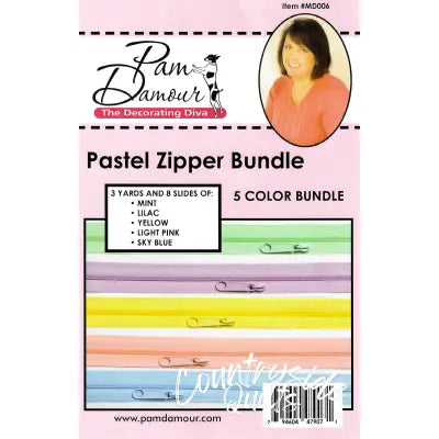 Pastel 5 colors, 3 yards of Reversible Coil Zipper Tape with 8 Slides