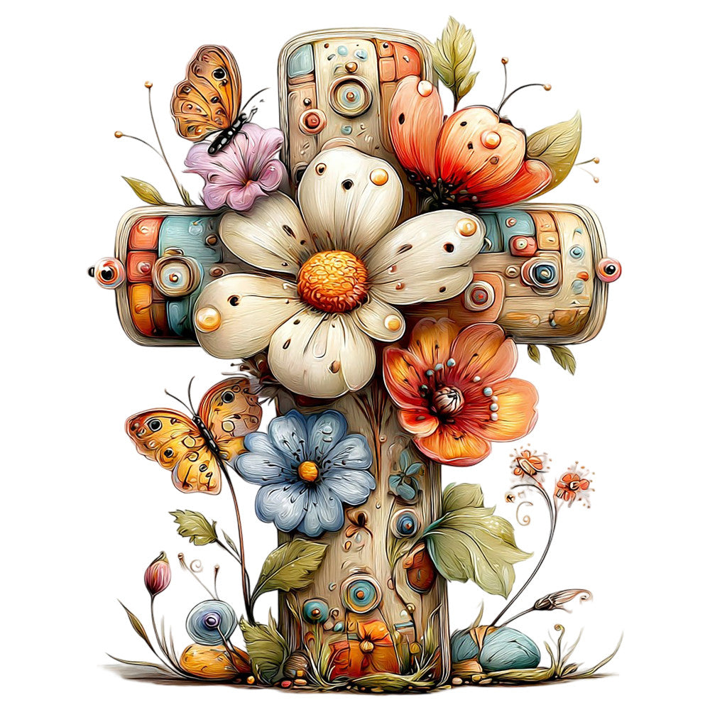 Old Rugged Floral Cross Fabric Panel 14