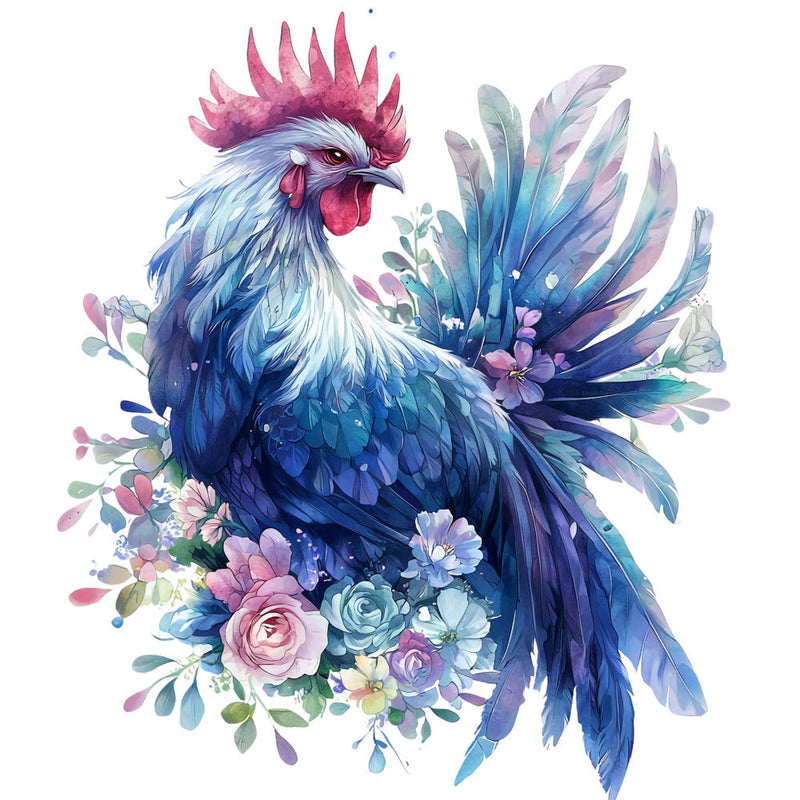 Floral Rooster Fabric Panel 12