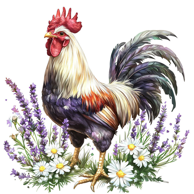 Floral Rooster Fabric Panel 17