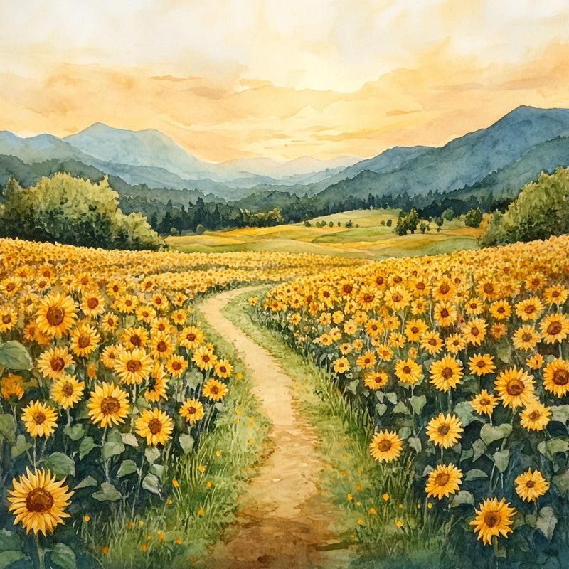 Sunflower Summer Landscape Fabric Panel 3