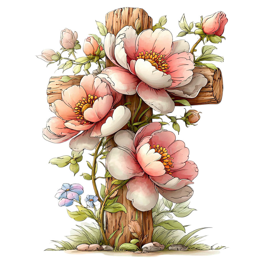 Old Rugged Floral Cross Fabric Panel 33