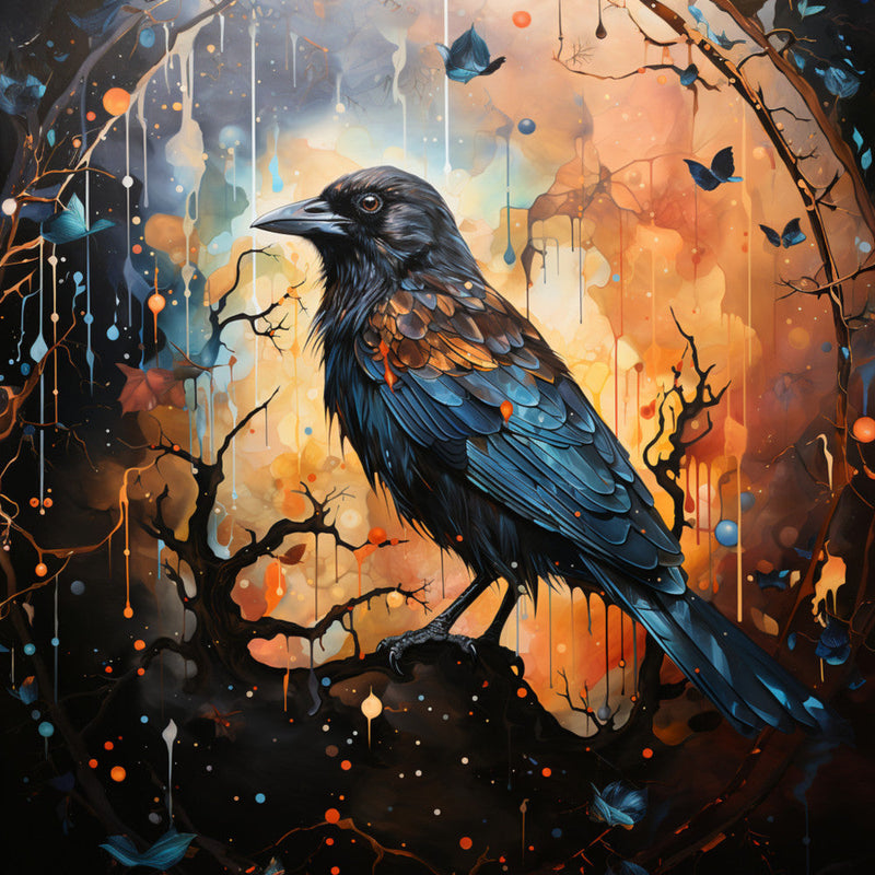 Watercolor Crows Fabric Panel 7