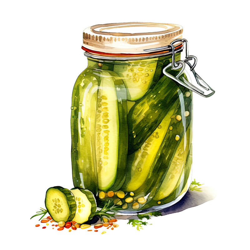 Watercolor Pickles in Jar Fabric Panel 2