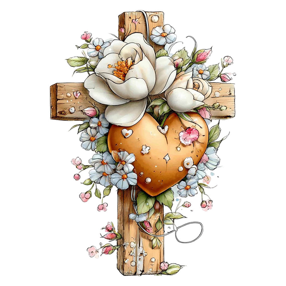 Old Rugged Floral Cross Fabric Panel 37