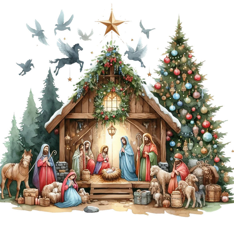 Detailed Christmas Nativity Scene Fabric Panel 14