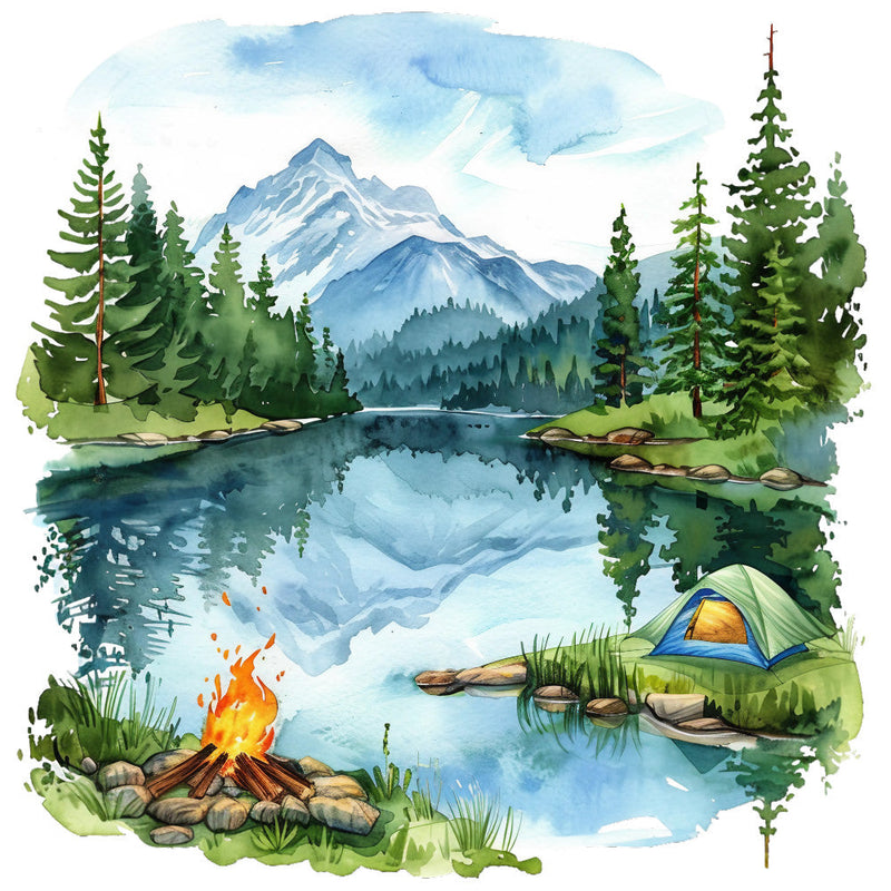 Watercolor Summer Landscapes Fabric Panel 37